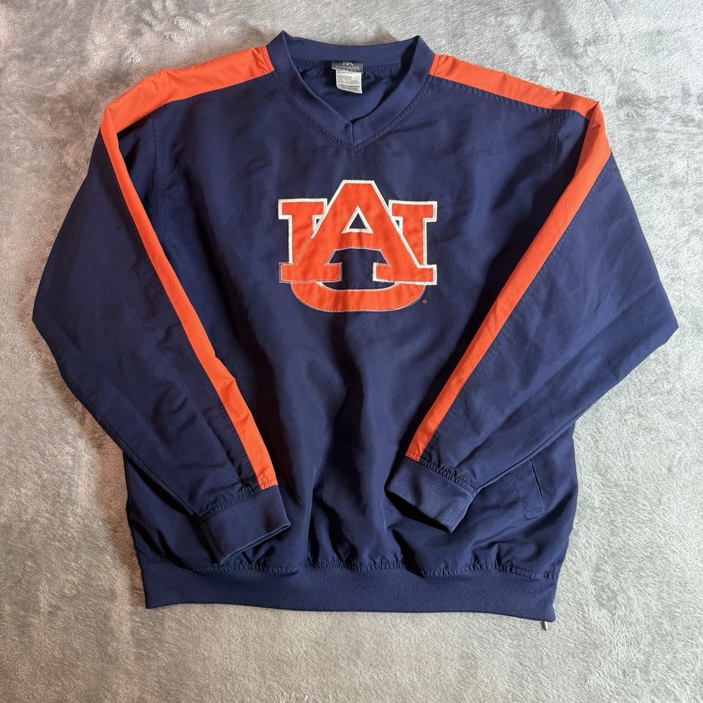 VTG Knights Apparel Auburn Tigers V-Neck Windbreaker Pullover Navy Orange Size M